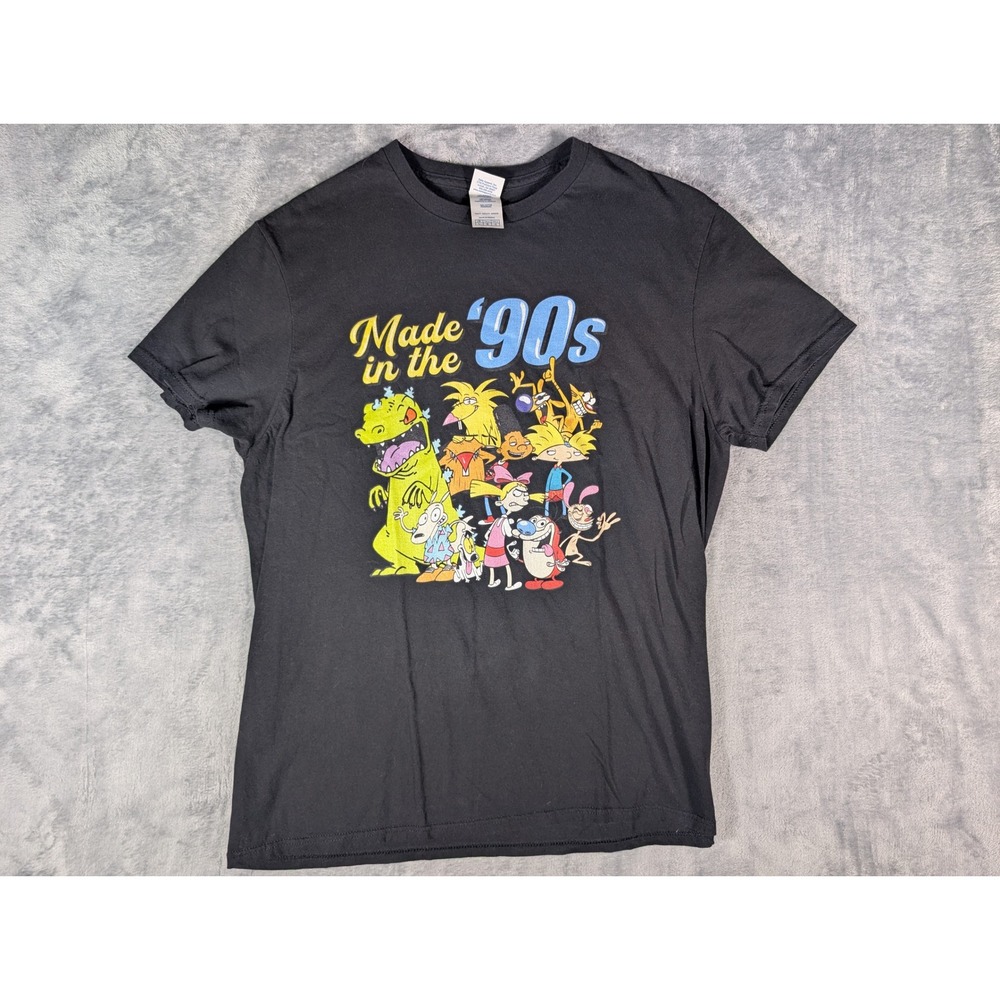 Nickelodeon Made In The 90s Graphic T-Shirt Mens Large Black Rugrats Cartoon Tee